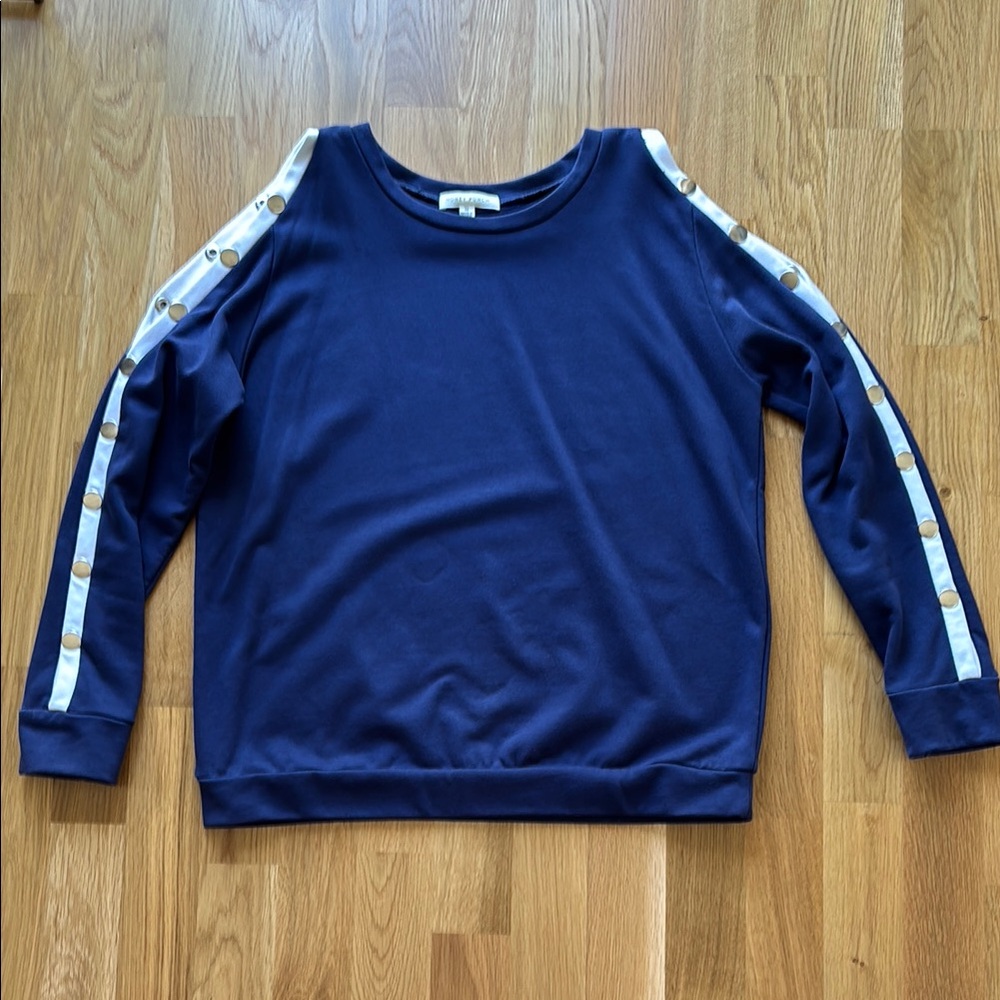 Navy Crewneck Sweatshirt with White Snap-Trim Sleeves